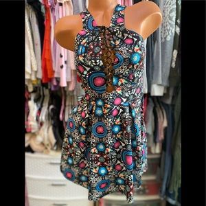 5 for $15! Colorful Flowered Geometric Lace-up Dress Small